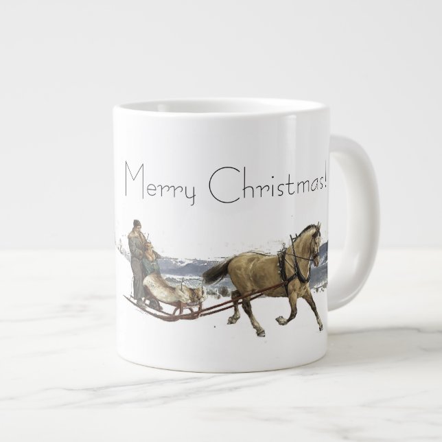 Winterschnee Pferd Schlittenfahrt Weihnachten Jumb Jumbo-Tasse (Vorderseite Rechts)