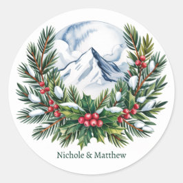 Winterschnee-Pine-Käfer-Hochzeit Runder Aufkleber