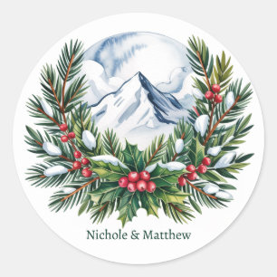Winterschnee-Pine-Käfer-Hochzeit Runder Aufkleber