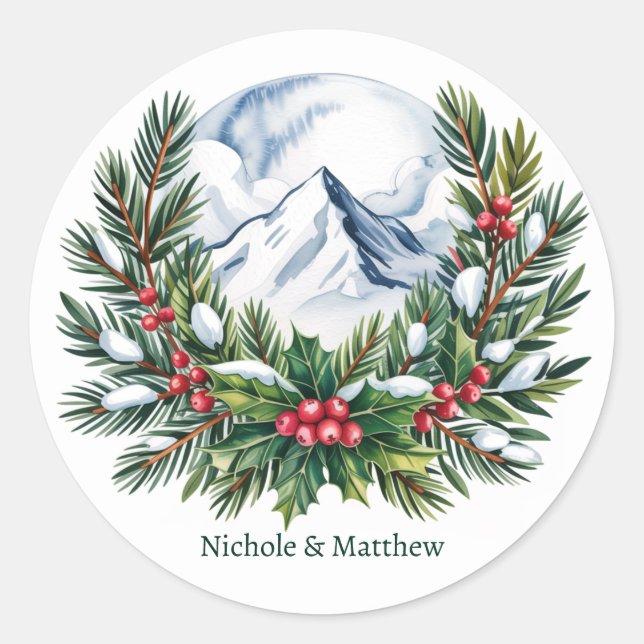 Winterschnee-Pine-Käfer-Hochzeit Runder Aufkleber (Vorderseite)