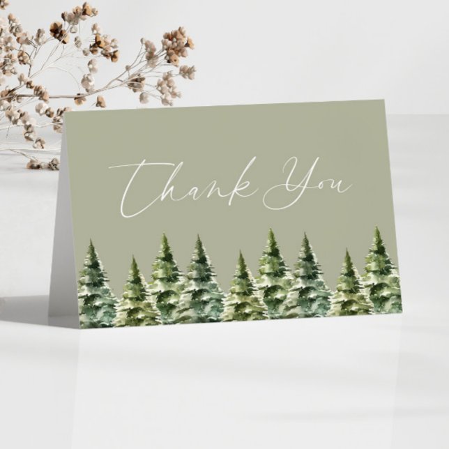 Winterschnee-Pine-Tree-Hochzeit Dankeskarte (Von Creator hochgeladen)