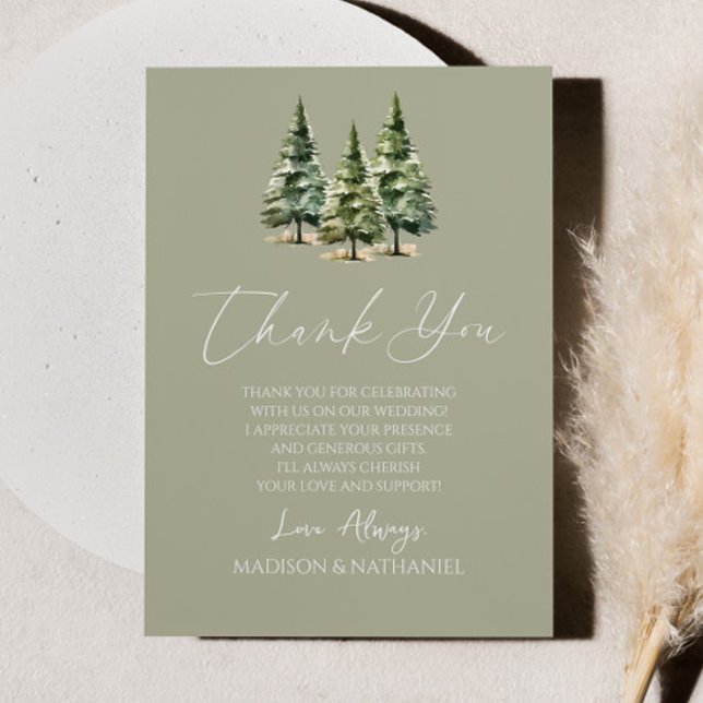 Winterschnee-Pine-Tree-Hochzeit Dankeskarte (Von Creator hochgeladen)