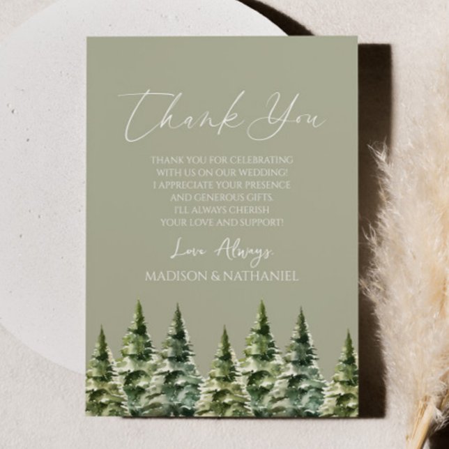Winterschnee-Pine-Tree-Hochzeit Dankeskarte (Von Creator hochgeladen)