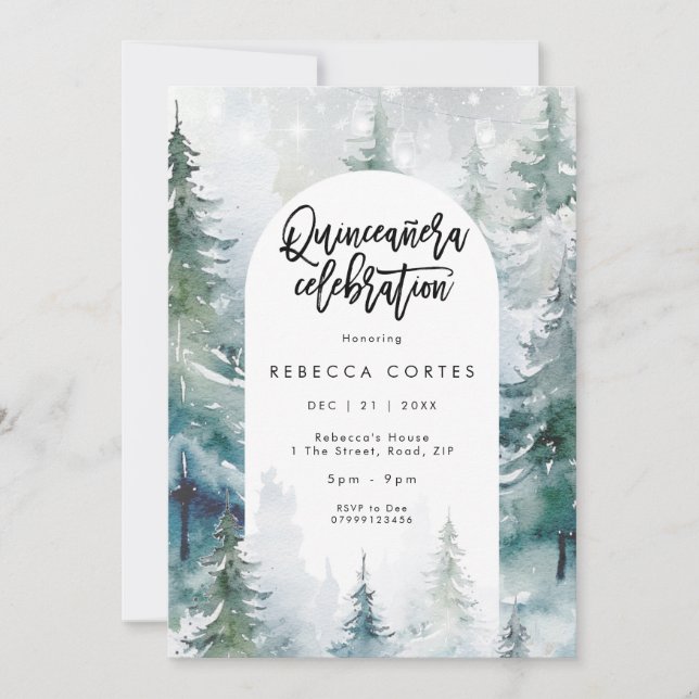 Winterschnee Quinceanera 15. Geburtstag Einladung (Vorderseite)