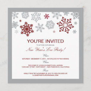 Winterschnee Silvester Party Einladung (rot)