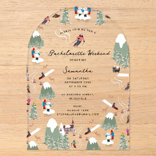 Winterschnee Ski Bachelorette Wochenende Acryleinladungen