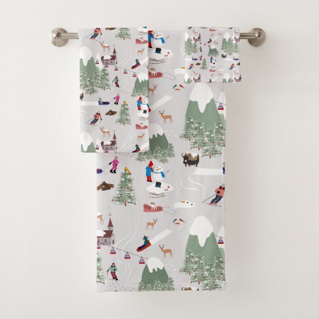 Winterschnee Skipisten Alpin Landschaft Badhandtuch Set (Insitu)