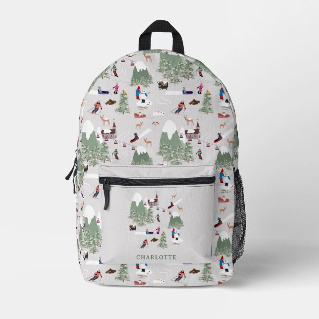 Winterschnee Skipisten Alpin Landschaft Bedruckter Rucksack (Vorderseite)