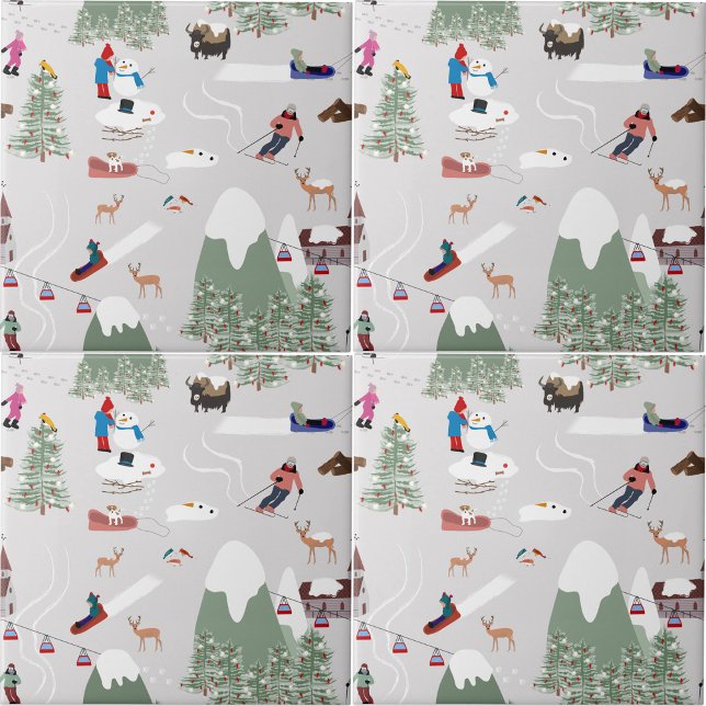 Winterschnee Skipisten Alpin Landschaft Fliese (Winter Snow Skiing Mountain Ski Slopes Landscape Ceramic Tile)
