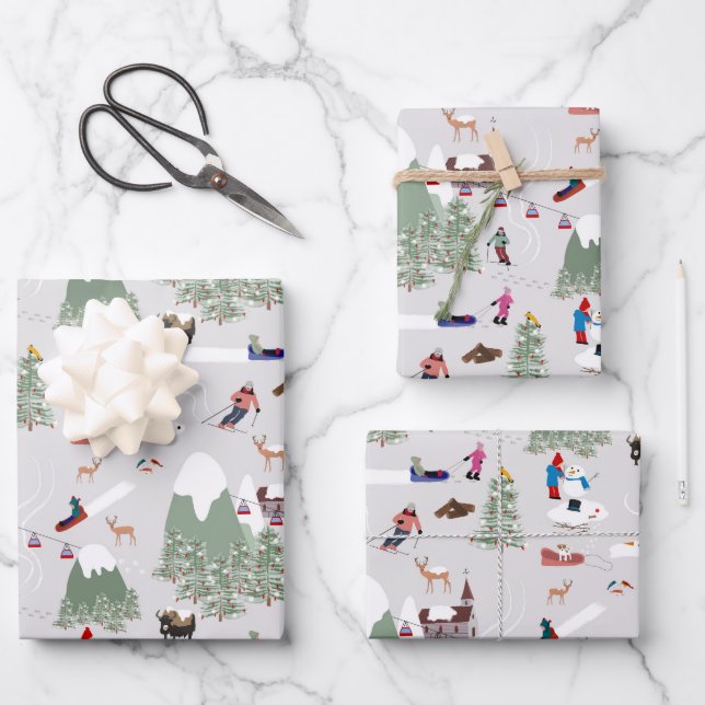Winterschnee Skipisten Alpin Landschaft Geschenkpapier Set (Vorderseite)