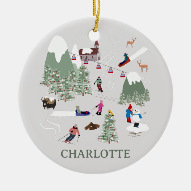 Winterschnee Skipisten Alpin Landschaft Keramik Ornament (Vorne)