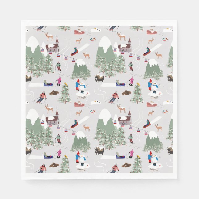 Winterschnee Skipisten Alpin Landschaft Serviette (Vorderseite)