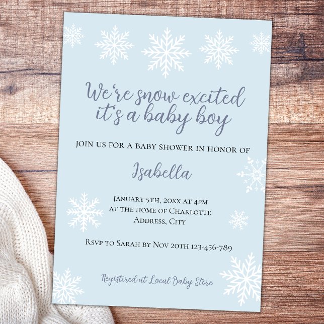 Winterschnee spannende Kinderdusche Einladung (snow excited winter baby boy shower invitation)