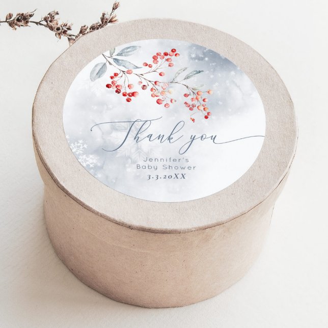 Winterschnee staubige blaue Berry Danke Runder Aufkleber (Von Creator hochgeladen)