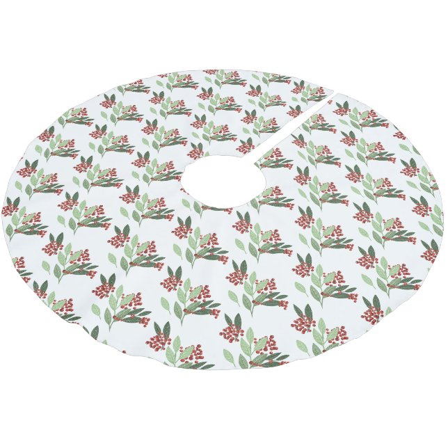 Winterschnee Weihnachten Botanische Berries Urlaub Polyester Weihnachtsbaumdecke (Schrägansicht)