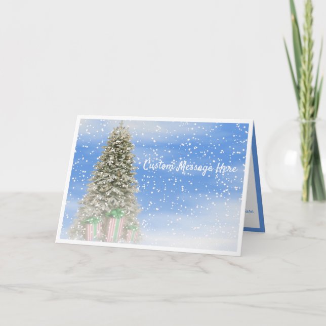 Winterschnee Weihnachtsbaum & Schneeflocken Urlaub Karte (Vorderseite)
