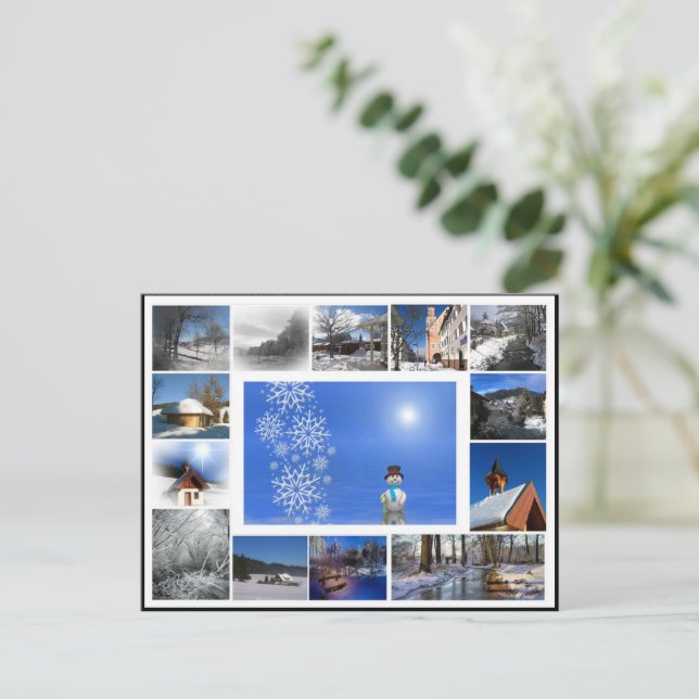 Winterschnee Wintertraum Schneeweiße Collage Postkarte (Stehend Vorderseite)