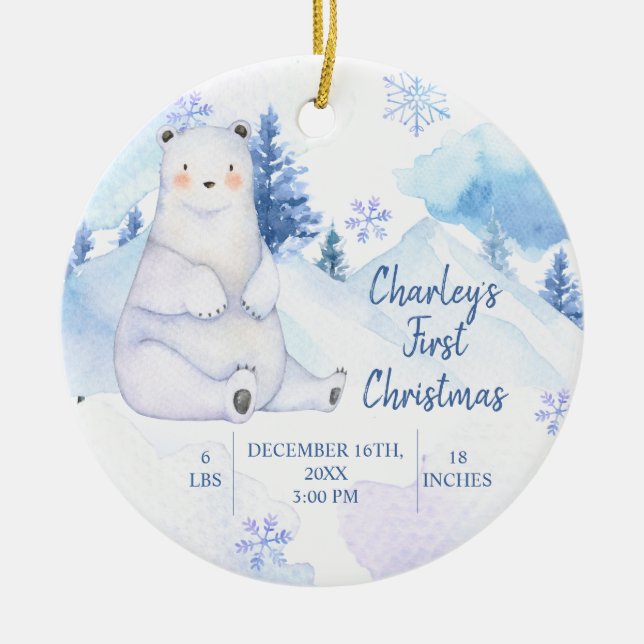 Winterschneebar Artics Tier Erste Weihnachtsfeier Keramik Ornament (Vorne)
