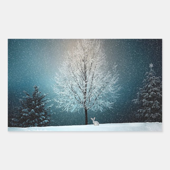 Winterschneebäume und Sonnenferien-Sticker Rechteckiger Aufkleber (Vorderseite)