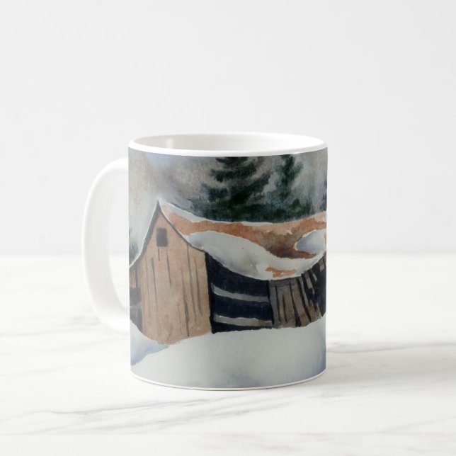 Winterschneebedecktes Ackerfeld verlassene Hausstä Kaffeetasse (Vorderseite Links)