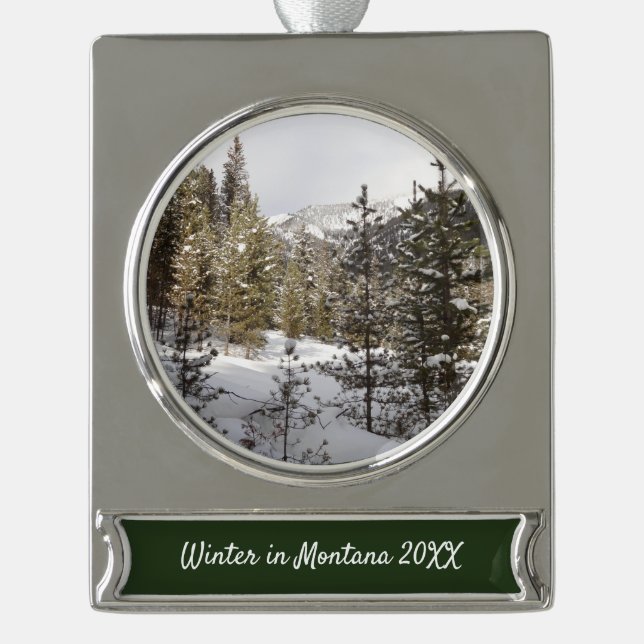 Winterschneebergszene in Montana Banner-Ornament Silber (Vorderseite)