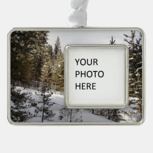 Winterschneebergszene in Montana Rahmen-Ornament Silber