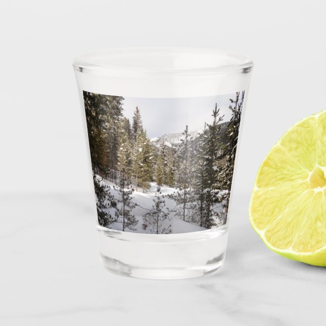 Winterschneebergszene in Montana Schnapsglas (Vorderseite)