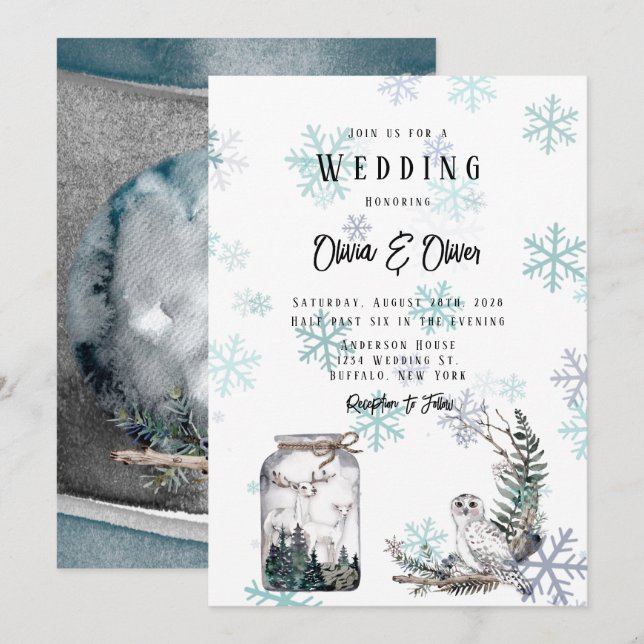 Winterschneedecke Hochzeit der Hirschwasserfarbe Einladung (Vorne/Hinten)