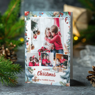 Winterschneedorf mit festlichem vier Foto Feiertagskarte