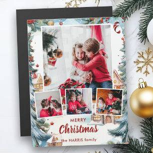 Winterschneedorf mit festlichem vier Foto Magnetkarte