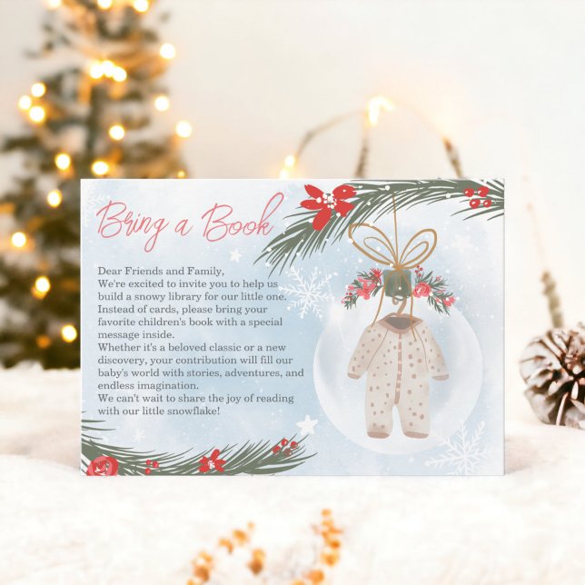 Winterschneeeis Weihnachten bringen ein Buch Babyd Begleitkarte (Winter snow ice Christmas bring a book baby shower Enclosure Card)