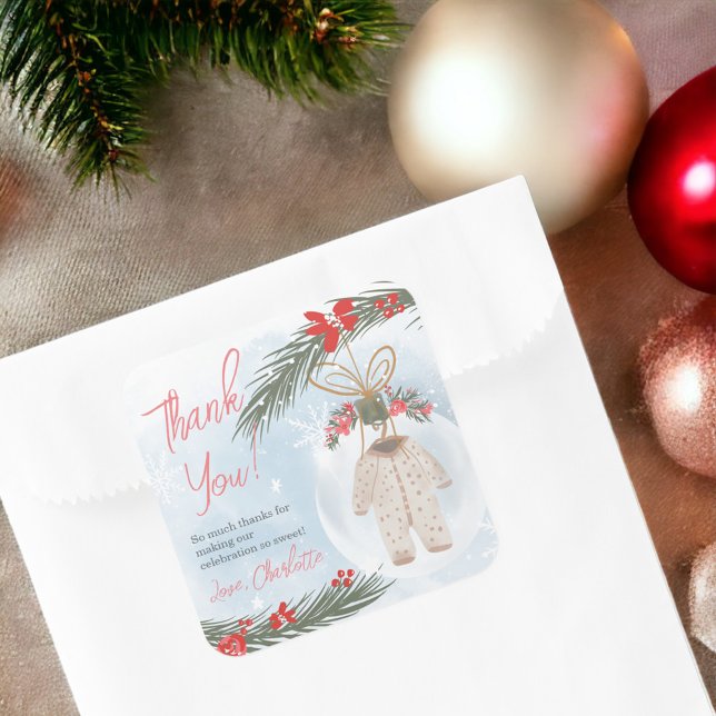 Winterschneeeisdusche Quadratischer Aufkleber (Winter snow ice Christmas baby shower Square Sticker)
