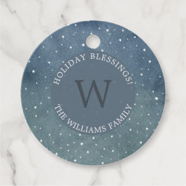 Winterschneefall Dunkelblauer Monogram Urlaub Geschenkanhänger