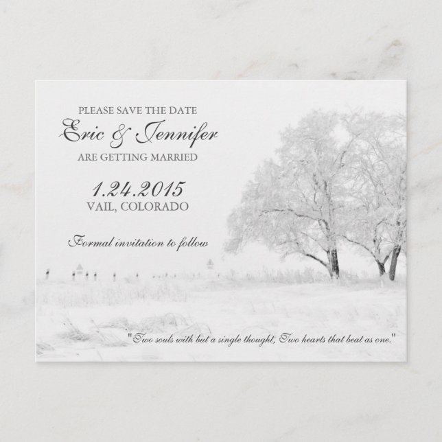 Winterschneefall Klassische Hochzeit rettet das Da Ankündigungspostkarte (Vorderseite)