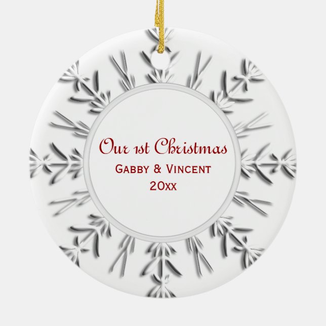 Winterschneeflocke 1. Weihnachtsfest - Foto Keramik Ornament (Hinten)