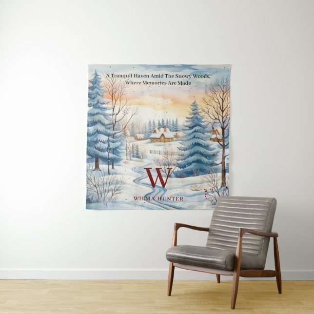 Winterschneeflocke im Wald Monogram Wandteppich (Beispiel)