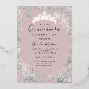 Winterschneeflocke Rock Silver Quinceanera Folieneinladung