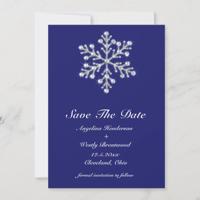 Winterschneeflocke Save the Date indigo (Vorderseite)