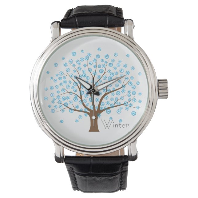 Winterschneeflocke Vintager Lederstreifen Armbanduhr (Vorderseite)