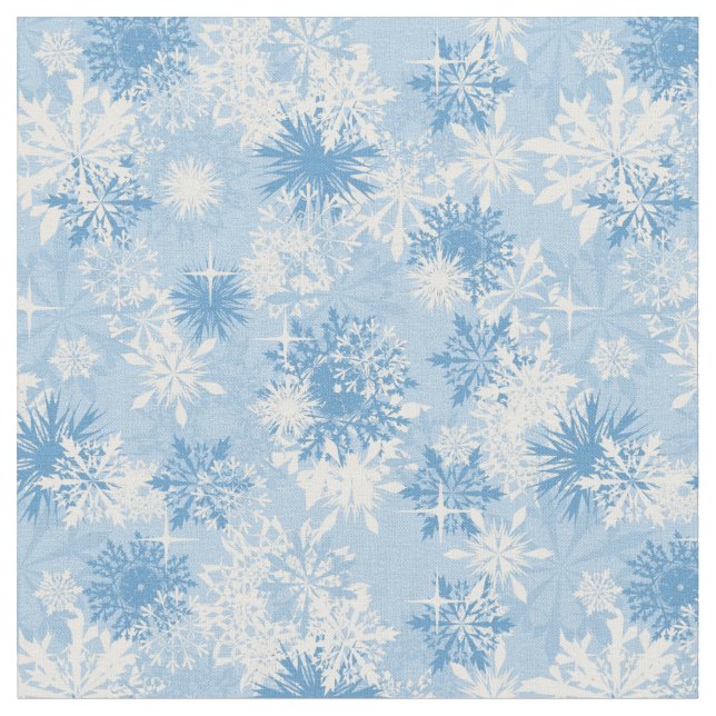 Winterschneeflockemuster auf Blau Stoff (Nahaufnahme)