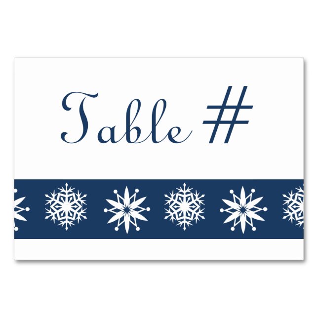 Winterschneeflocken auf der Navy-Table-Karte Tischnummer (Vorderseite)
