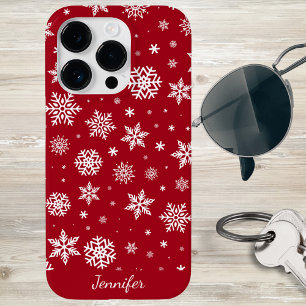 Winterschneeflocken auf der roten Monogram Case-Mate iPhone 14 Pro Hülle