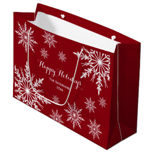 Winterschneeflocken auf Red Happy Holidays Große Geschenktüte