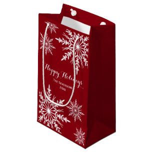 Winterschneeflocken auf Red Happy Holidays Kleine Geschenktüte