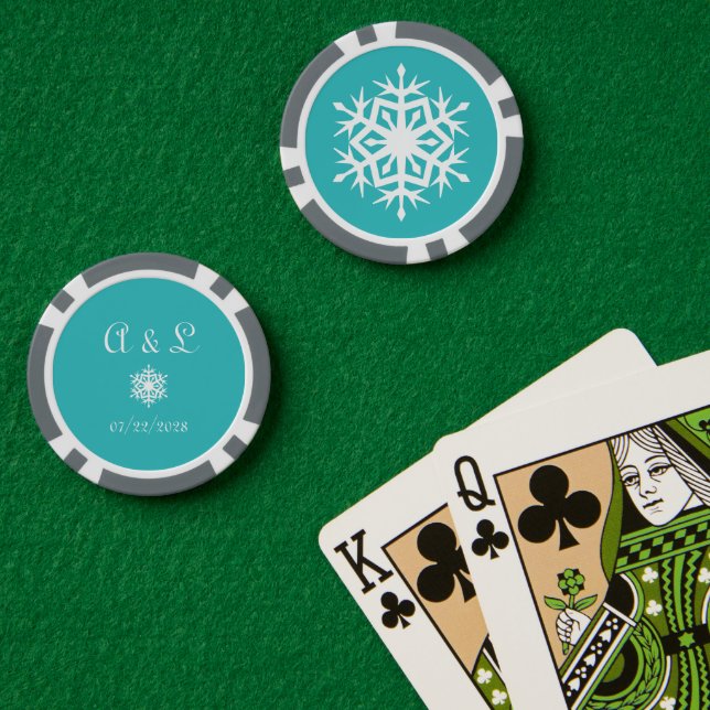 Winterschneeflocken auf Türkis Pokerchips (Pokertisch (doppelt))
