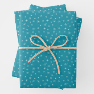 Winterschneeflocken auf Vintagem blauen Retro Insp Geschenkpapier Set