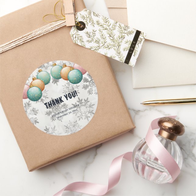 Winterschneeflocken Balls Ornaments Kinderdusche Runder Aufkleber (Schenken)