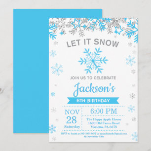 Winterschneeflocken Blau und Silberschwanz Geburts Einladung