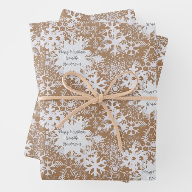 Winterschneeflocken Elegante Personalisierte Weihn Geschenkpapier Set (Beispiel)
