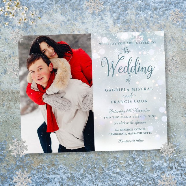 Winterschneeflocken Foto Einladung Hochzeit (Budget Winter Snowflakes Photo Wedding Invitation)